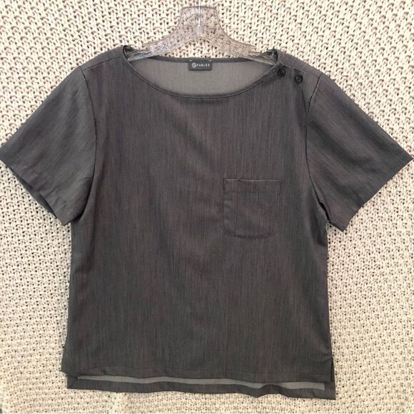 FABLED Boat Neck One-Pocket Scrub Top grey size LARGE - Picture 2 of 7